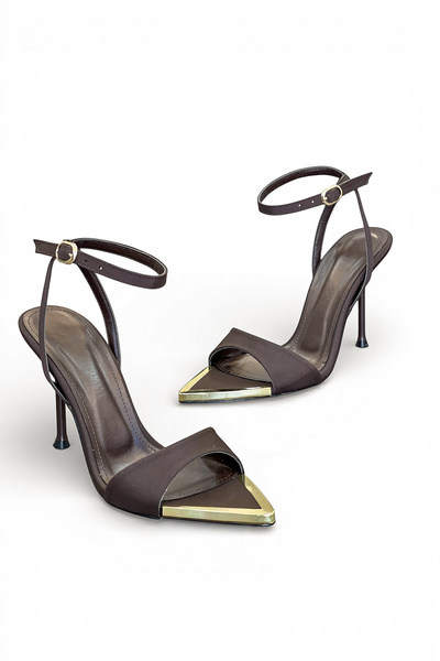 Elexus Women's Brown Sandals with Toe Cap, High Heel, Single Strap