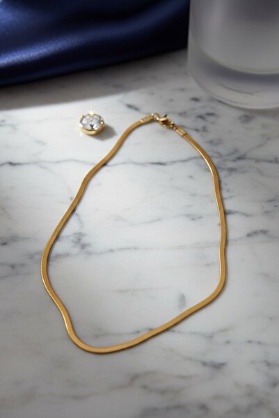 MODAYAŞAR Gold Color Steel Italian Crushed (Flat / Herringbone) Chain Necklace