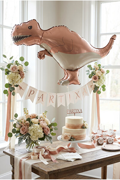Partixa Mat Kahverengi T-Rex Retro Dinozor Folyo Balon 64x40 cm Dinozor Temal...