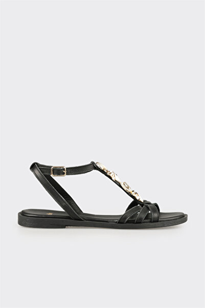 Elle Shoes Siyah Deri Kadın Sandalet
