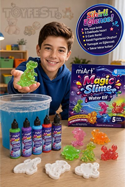 Magic Slime Water Elf 5 Renk Sihirli Slime Oyun Seti Dinozor Kalıplı Çocuk Oy...