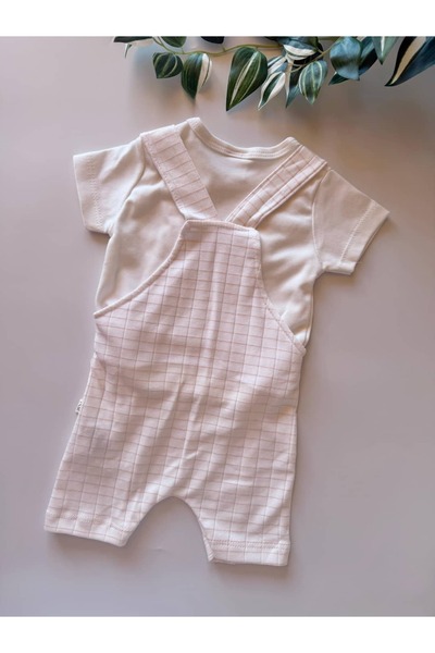 KapsülBebek Baby Boy Lion Embroidered Plaid Salopet Jumpsuit 2-Piece Set - 10...