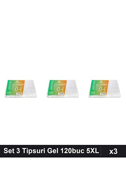 global fashion Set 3 Tipsuri Gel 120buc, 12 Mărimi, 5XL Extra-Lung, Pătrat, M...