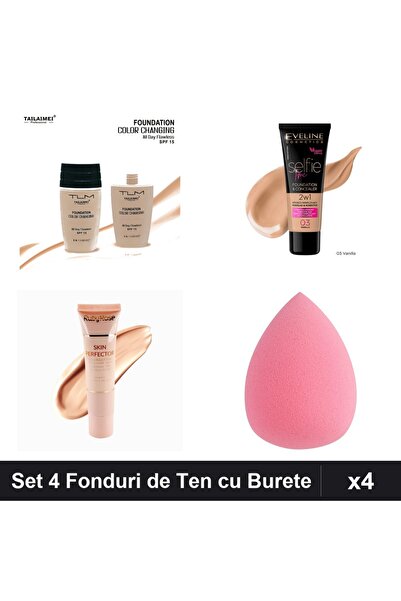 TLM Set 4 Fonduri de Ten Profesionale, Nuante Vanilla și Nude, SPF15, cu Bure...