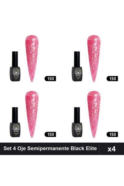 global fashion Set 4 Oje Semipermanente Black Elite 8ml, Manichiura UV/LED Pr...