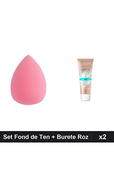 Makeup Set Fond de Ten CCC Magical 50ml Light-Beige + Burete Make-up Roz, 2 P...
