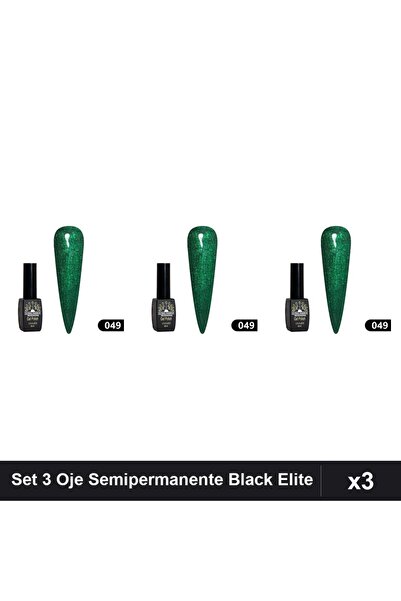 global fashion Set 3 Oje Semipermanente Black Elite 8ml, Manichiura UV/LED