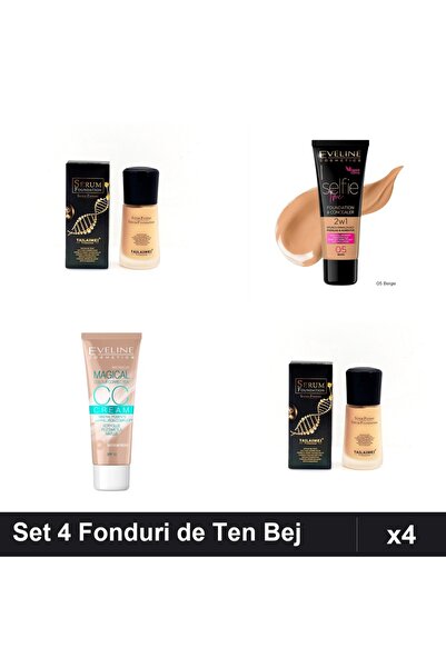 TLM Set of 4 Serum Foundations SPF15 & Eveline, Beige Shades, 30ml, Makeup