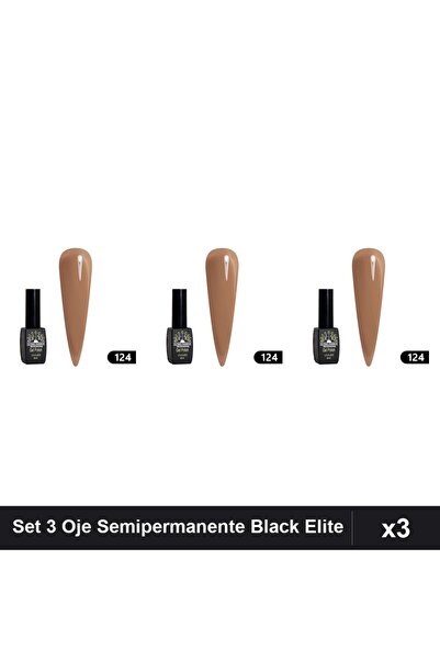 global fashion Set 3 Oje Semipermanente Black Elite 8ml, Manichiura UV/LED