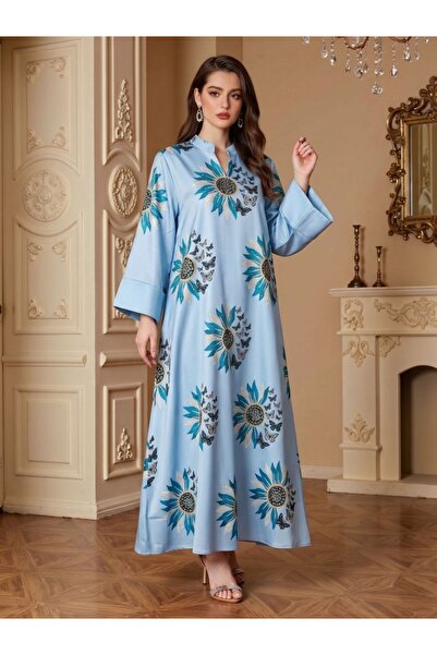 Noon Noora Vintage Print Butterfly Beaded Jalabiya Evening Dress
