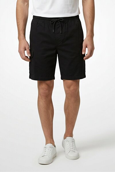 Threadbare Men Plain Cargo Shorts, Black