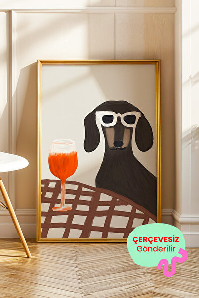 ArtDropsco Şarap Kadehli Köpek Poster Minimal Mizahi Duvar Tablosu Çerçevesiz
