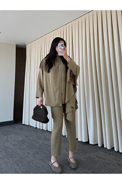 My Blog Khaki Flounced Kimono Suit - 8739