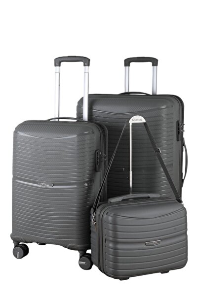 MÇS V379 AURA Y.ÜRETİM PP VALİZ 55 CM + 65 CM + MAKYAJ SİYAH SET