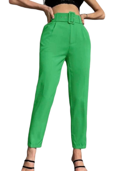 OEM Pantaloni dama cu dunga si curea asortata - Sammy - verde deschis