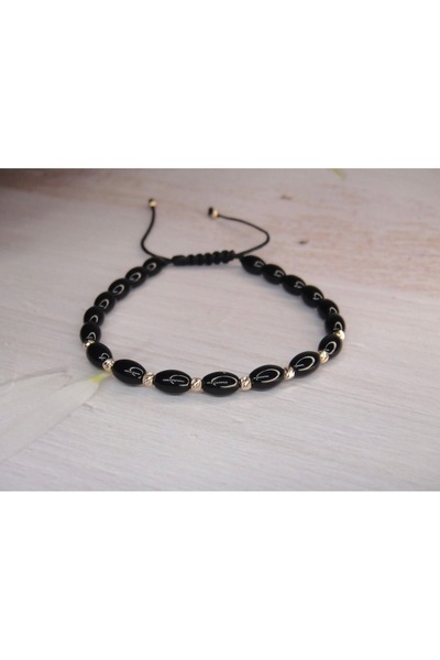 BASTORE Adjustable bracelet with 10 14k gold balls and onyx tubes