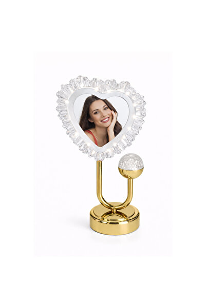 sanalbayim Gece Lambalı Kristal Kalp Fotoğraf Çerçevesi