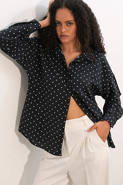 Bigdart Women's Oversize Polka Dot Shirt 20392 - Black