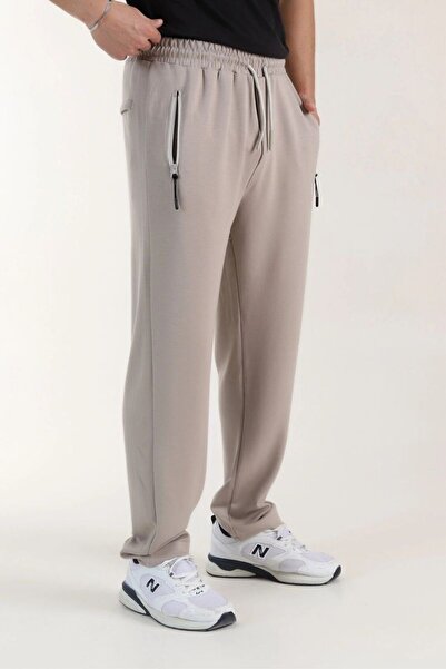 EXSPORT Men's Soft Textured Reverse Zipper Straight Leg Sweatpants