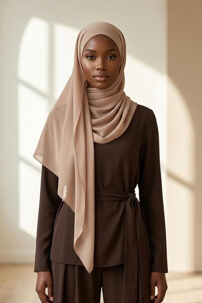 Aisha's Design Bağlanabilir Kaymaz Penye İçli, Şifon Şal,PS-61,Sütlü Kahve