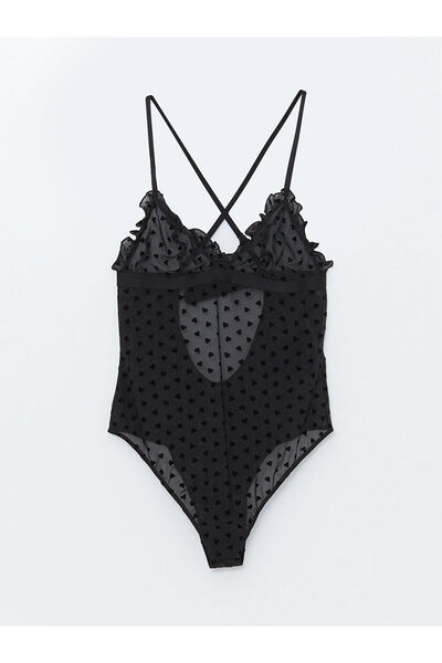 LC Waikiki Nevavm Women's V-Neck Heart Patterned Strappy Bodysuit with Differ...