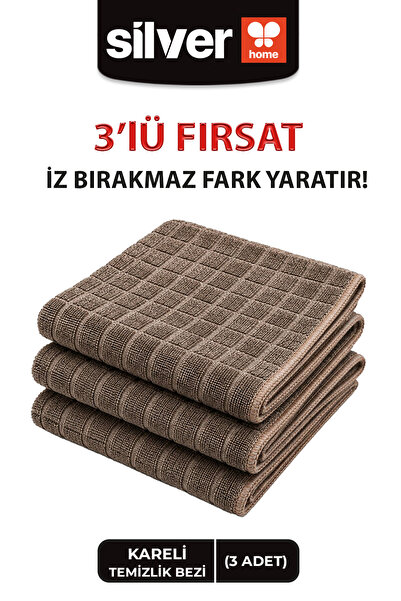 SİLVER HOME 3 bucăți cârpe de curățare din microfibră în carouri, ultra-absor...