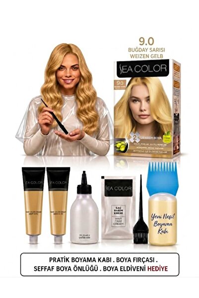 Sea Color Set Saç Boyası 9.0 Buğday Sarısı 2 Li +Pratik Boya Kabı