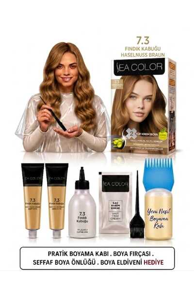 Sea Color Set Saç Boyası 7.3 Fındık Kabuğu 2 Li +Pratik Boya Kabı