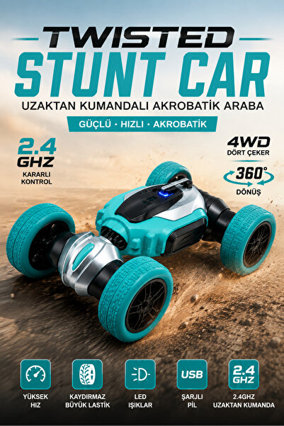Selvira Uzaktan Kumandalı Twisted Stunt Car 4WD 2.4GHz Şarjlı Akrobatik RC Ar...