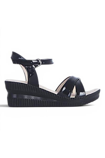Ayakcenter Sandale cu toc de 7 cm pentru femei, din piele lacuită, negre, Byn...