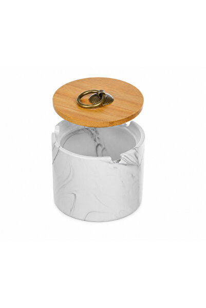 OEM Scrumieră ceramică cu capac de bambus, 10x7cm
