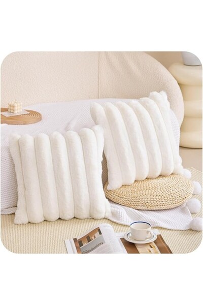 DELPI Set of 2 Decorative Pillowcases with fur, Geometric Pattern, Fluffy, 40...