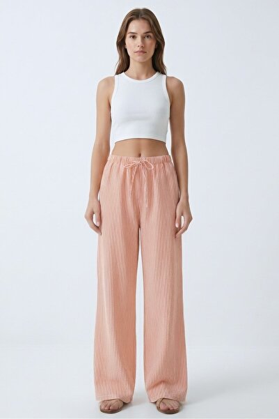 Saade Striped Elastic Waist Wide Leg Woven Trousers