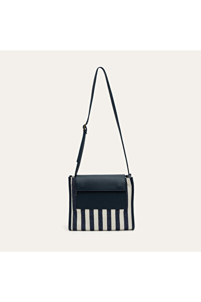Mudo Women's Navy Blue Striped Shoulder Bag