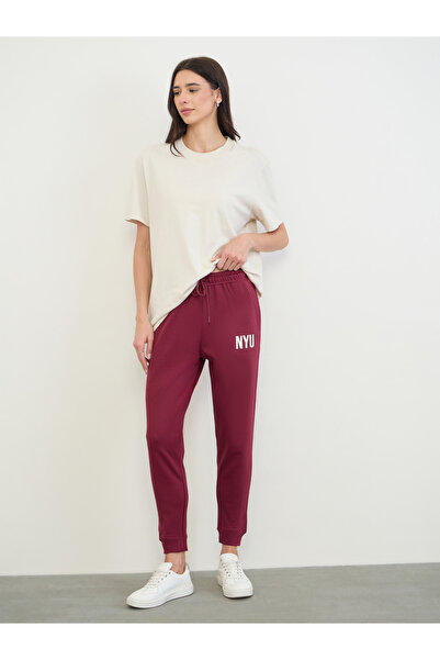 Styli Burgundy NYU Print Cuffed Joggers