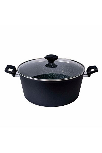 FOXMAG24 Oală din aluminiu cu capac de sticlă, 28 cm, interior granit, 6L, co...