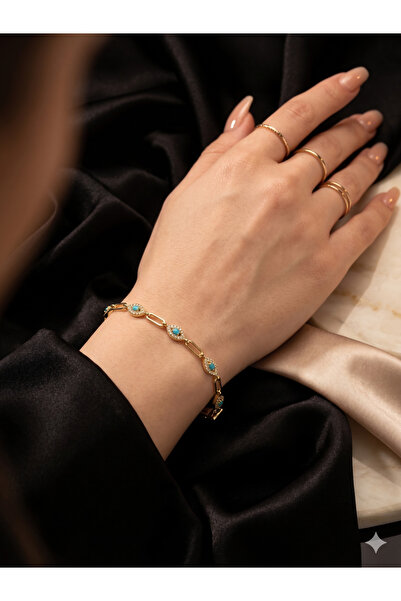PABALAS Luxury Gold Premium Turquoise Stone Detailed Steel Bracelet – Anti-Ta...