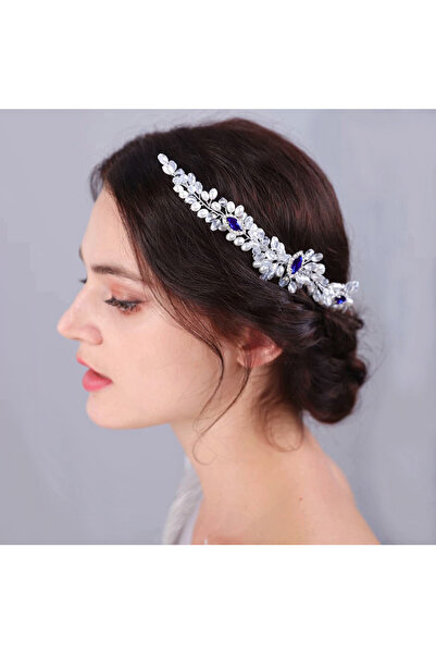 Raizel Accesoriu par argintiu, stil pieptene, cu pietre albastre si perle, Ro...