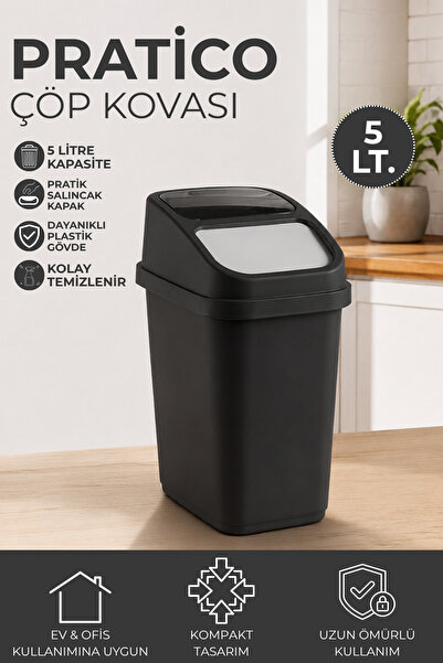 Nandy Home 5 Litre Pratico Çöp Kovası Pratik İtmeli Kapaklı Ofis ve Mutfak Çö...