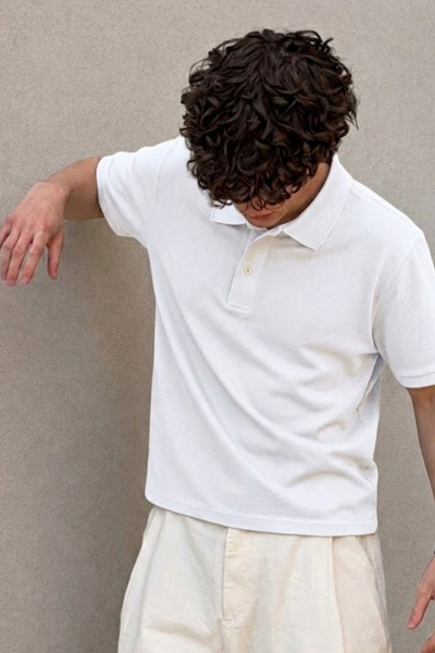 COMBİNE MİCHAİL Men's Classic White Polo Neck T-Shirt