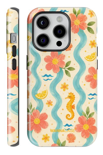 WANNACASE iPhone 15 Pro Sea Flower Double Layer Essential Tough Phone Case