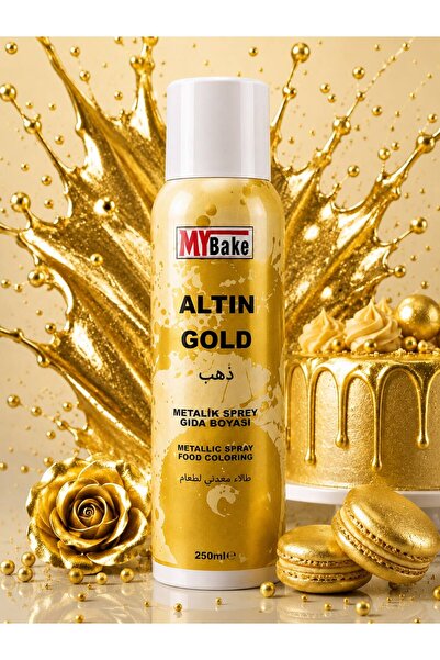 MY BAKE Metalik Sprey Gıda Boyası 250 ML – Altın / Gold