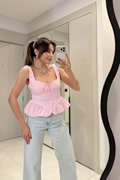 Gizem Ecemiş Stella Pembe Volanlı Kalp Yaka Büstiyer