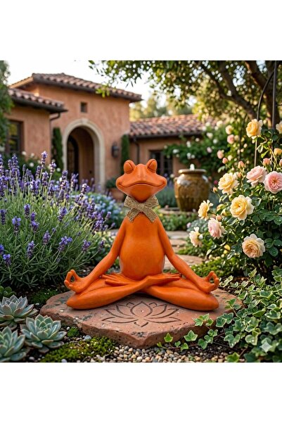 Dekoromi Dekoratif Yoga Yapan Kurbağa Heykeli Obje Biblo (40x23cm) Dış Mekana...