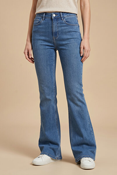 FERHEL Pantaloni de damă din denim lycra cu picior larg spaniol - Albastru