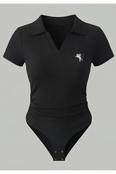 Minga London Polo Yaka Çıtçıtlı Likralı Premium Zıbın - Siyah