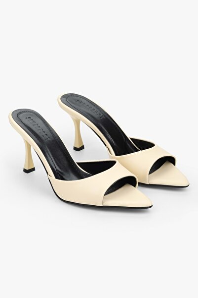 Shoeberry Women's Krista Butter Yellow Skin Heeled Slippers