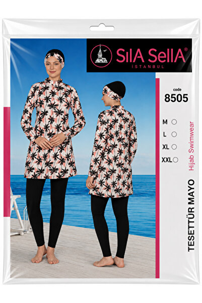 belpa Women's Patterned Full Covered Hijab Swimsuit Set Lycra Long Sleeve