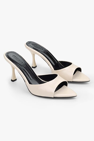 Shoeberry Women's Krista Ecru Skin Heeled Slippers