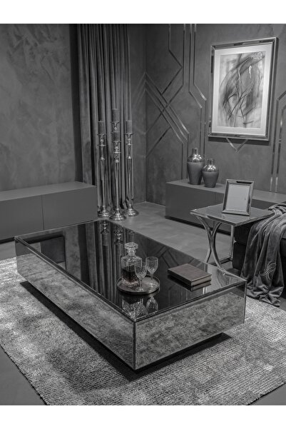 LUXURY VİLLA LUXURY ANTIK FÜME AYNALI DEKORATIF ORTA SEHPA 45 × 90 YÜKSEKLIK ...